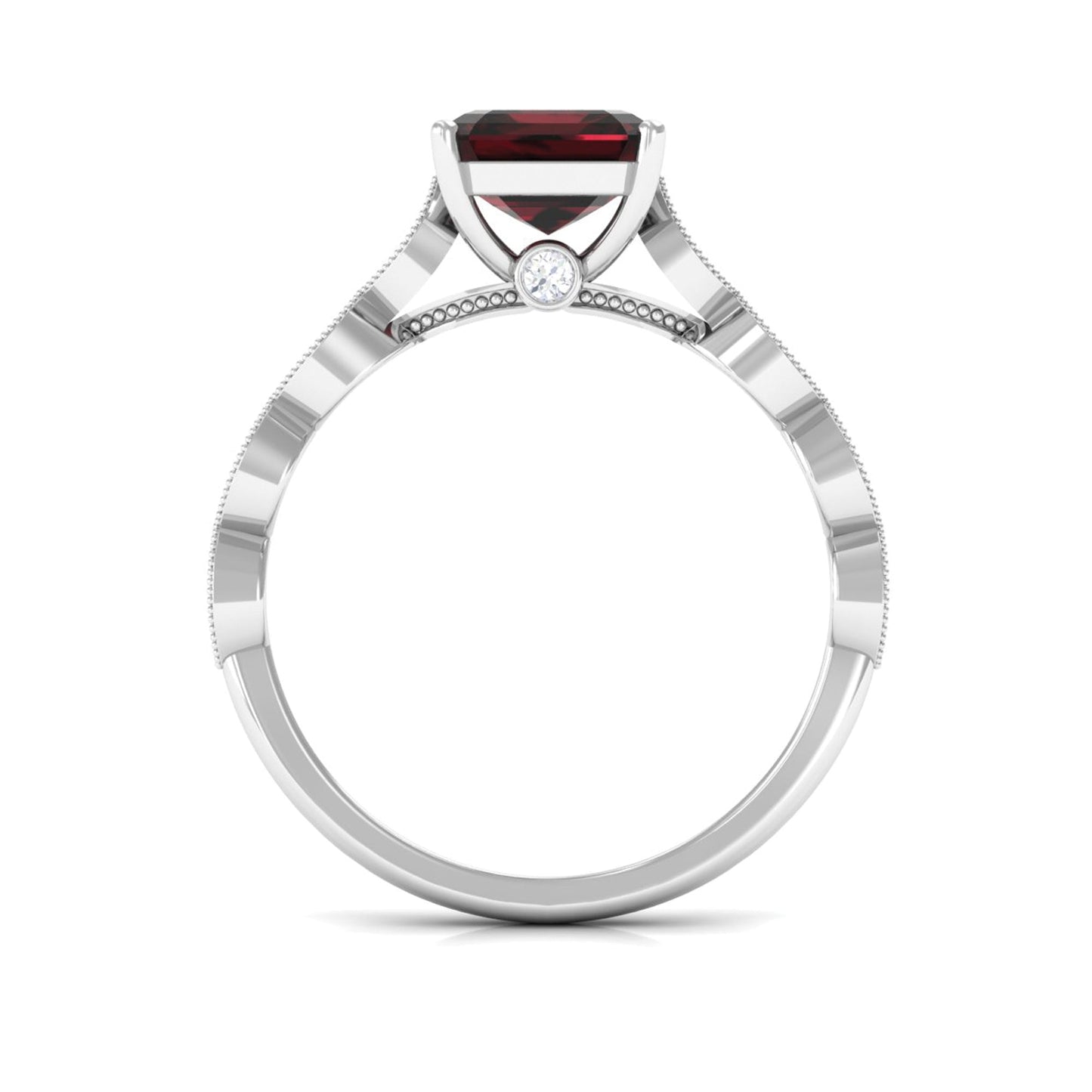 Natural 3.3 Carat Garnet Asscher Cut Engagement Ring with Diamond