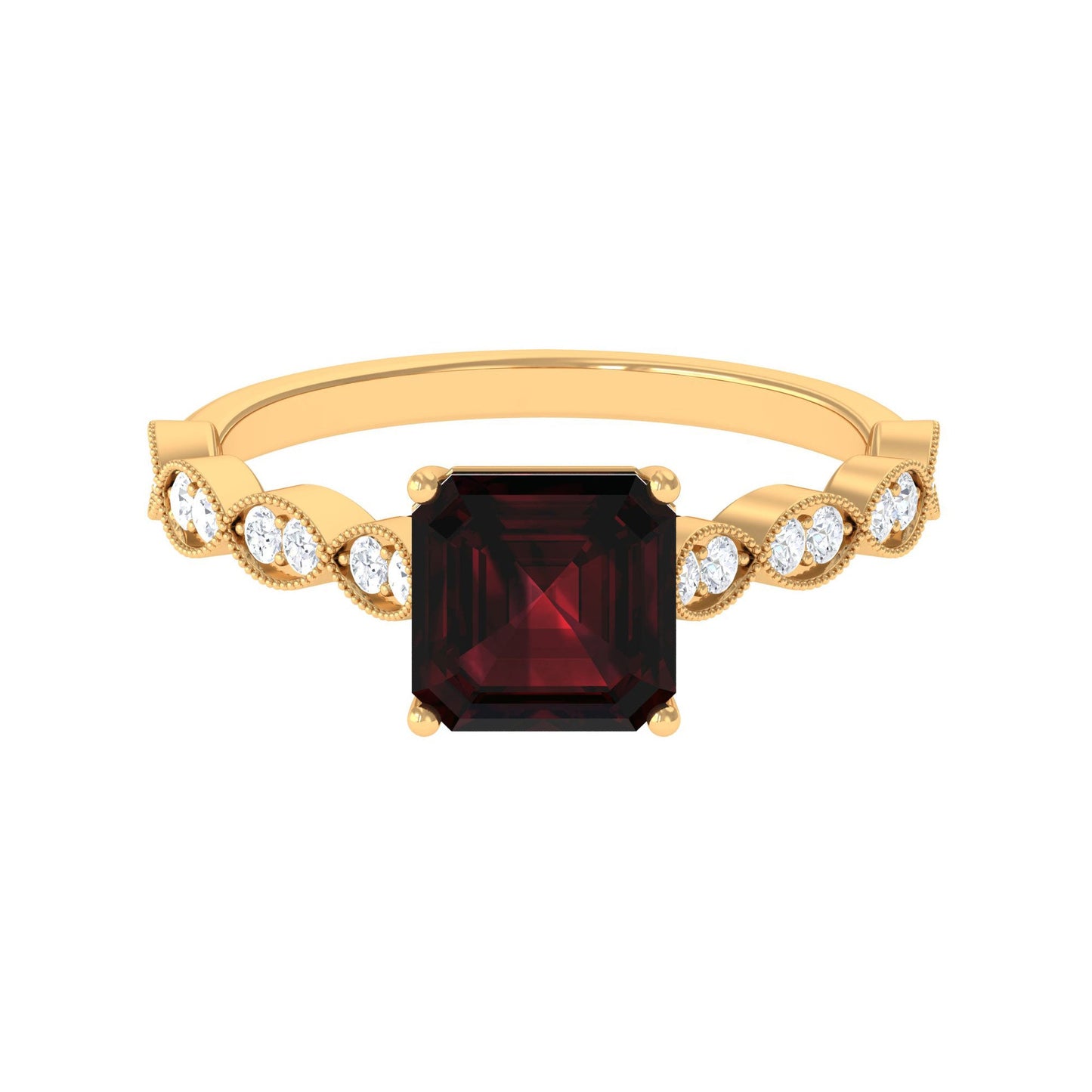 Natural 3.3 Carat Garnet Asscher Cut Engagement Ring with Diamond