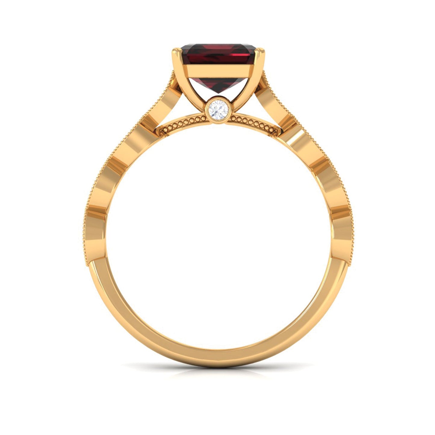 Natural 3.3 Carat Garnet Asscher Cut Engagement Ring with Diamond