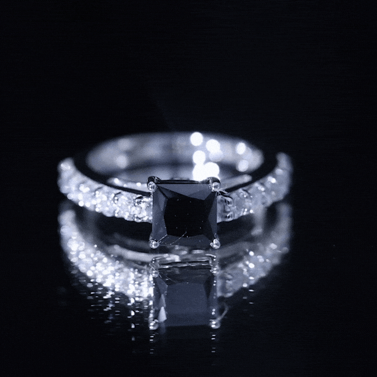 Certified 1 Carat Lab Grown Black Diamond Princess Cut Engagement Ring with Moissanite