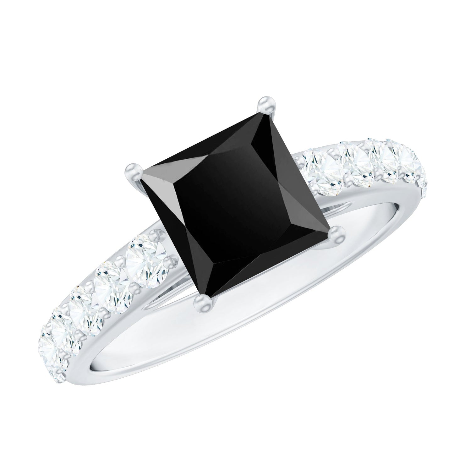 Certified 1 Carat Lab Grown Black Diamond Princess Cut Engagement Ring with Moissanite