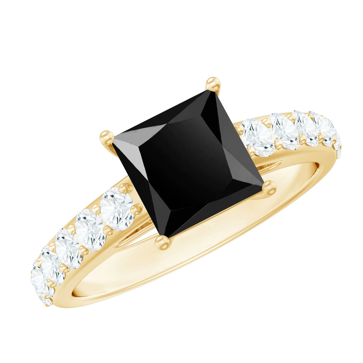 Certified 1 Carat Lab Grown Black Diamond Princess Cut Engagement Ring with Moissanite