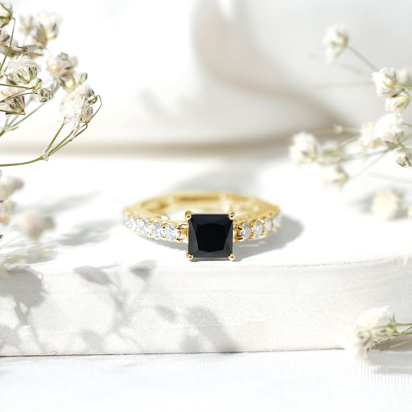 Certified 1 Carat Lab Grown Black Diamond Princess Cut Engagement Ring with Moissanite