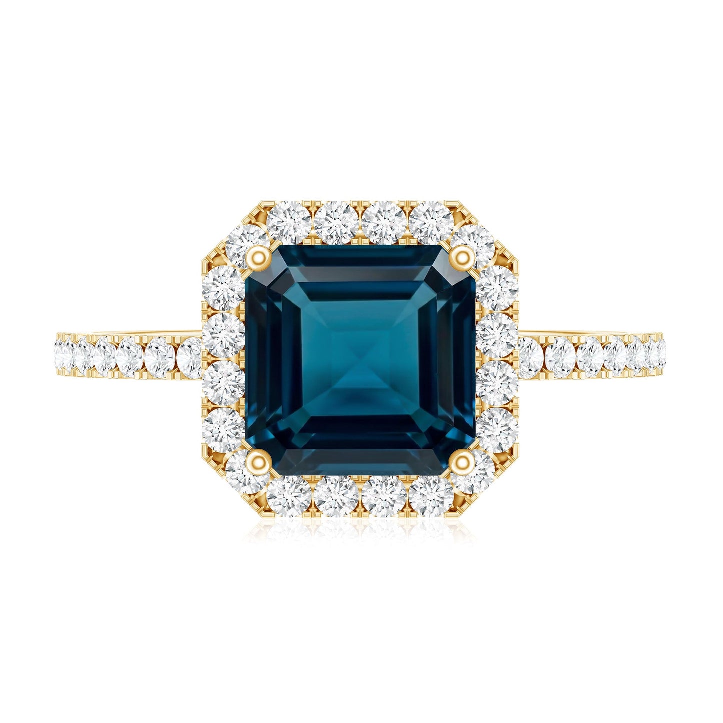 3 Carat Asscher Cut London Blue Topaz Vintage Engagement Ring with Diamond Halo