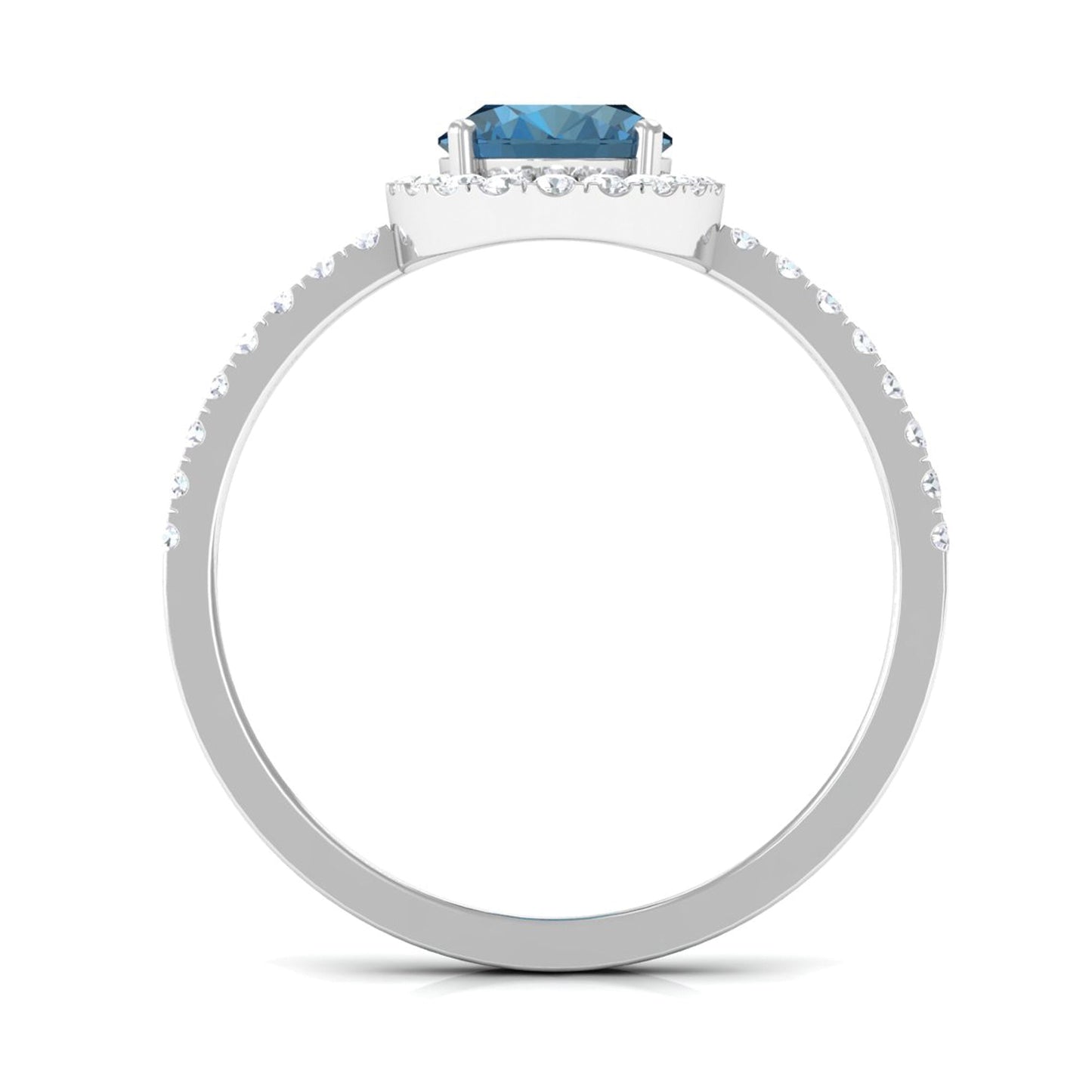 1 Carat Oval Cut London Blue Topaz Classic Engagement Ring with Diamond Halo