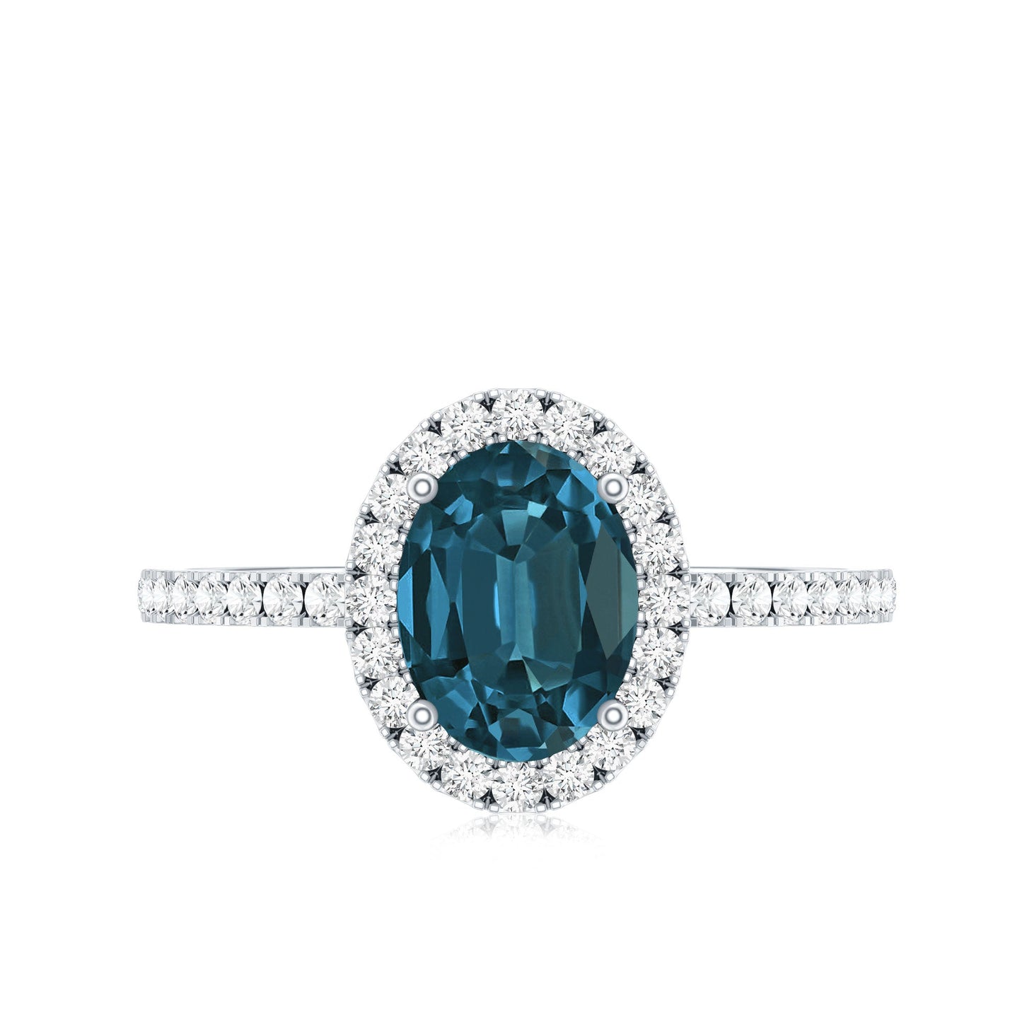 1 Carat Oval Cut London Blue Topaz Classic Engagement Ring with Diamond Halo