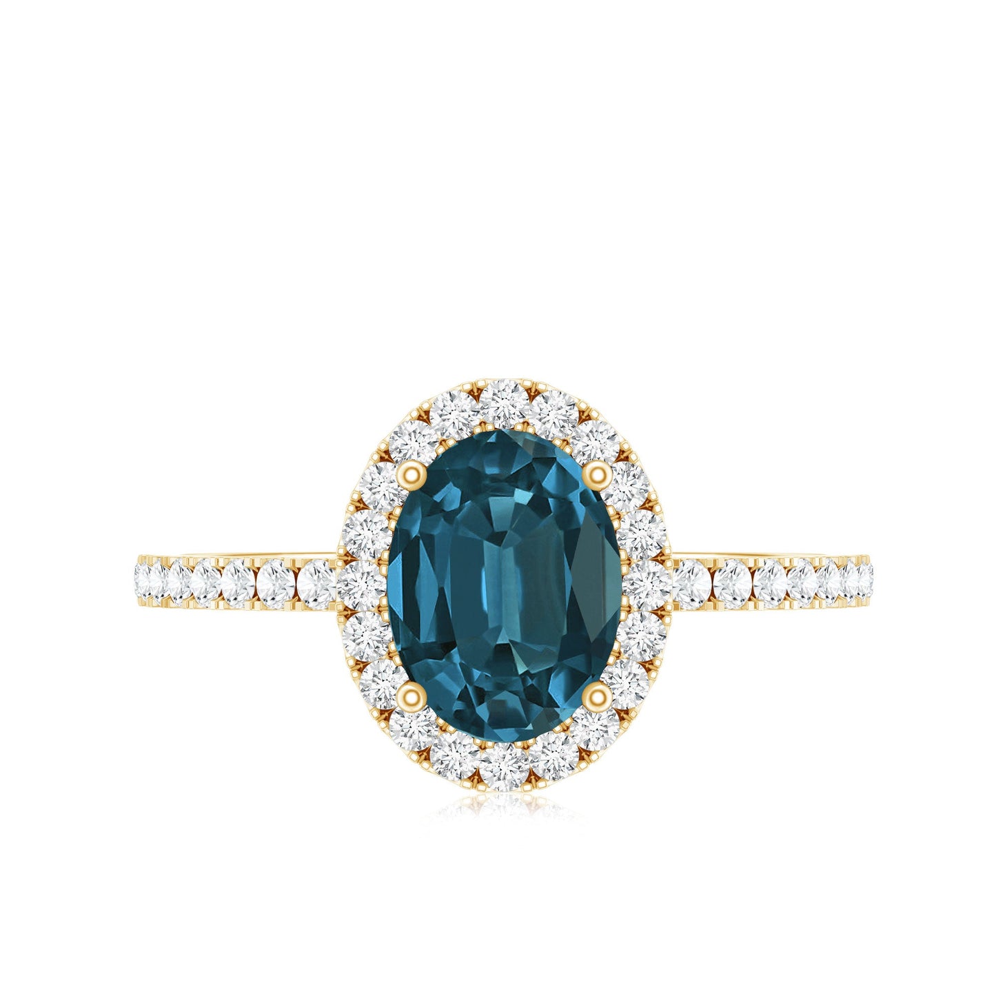 1 Carat Oval Cut London Blue Topaz Classic Engagement Ring with Diamond Halo