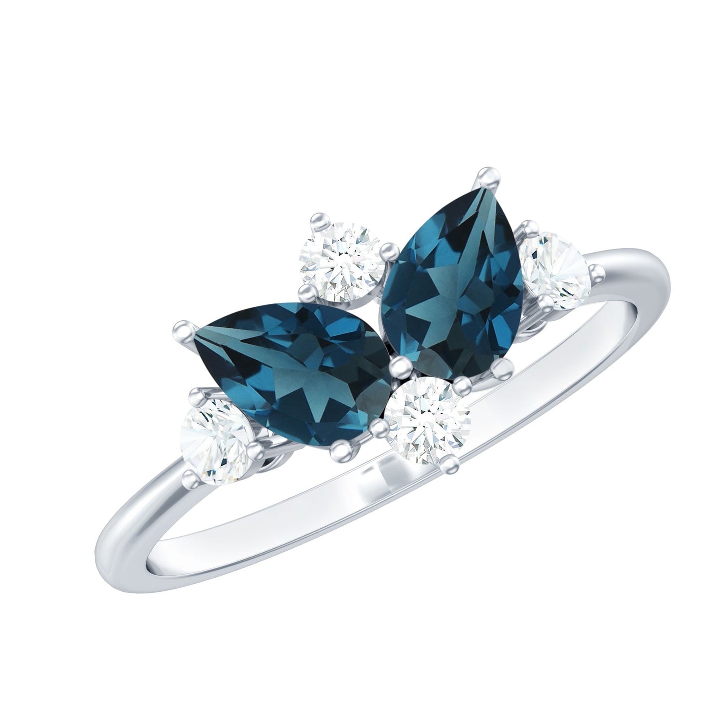 Genuine London Blue Topaz and Diamond 2 Stone Promise Ring