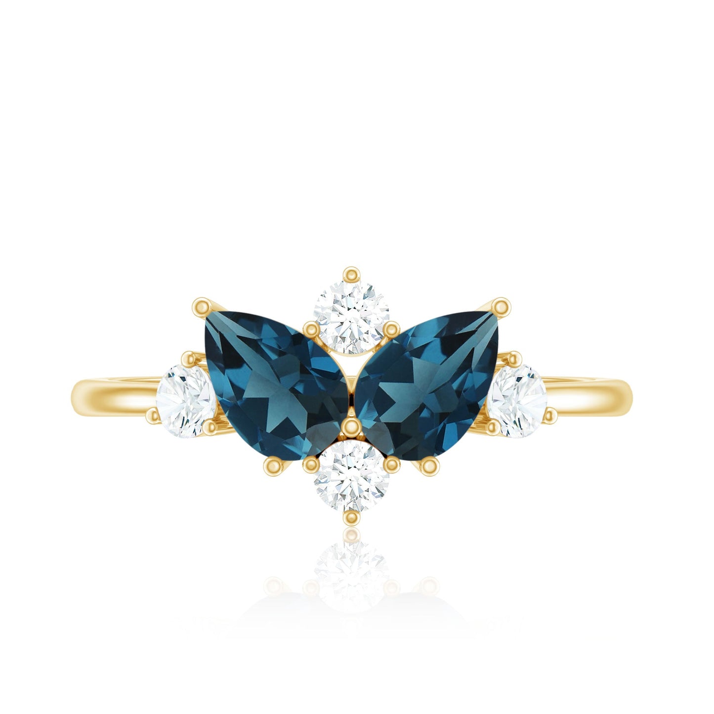 Genuine London Blue Topaz and Diamond 2 Stone Promise Ring