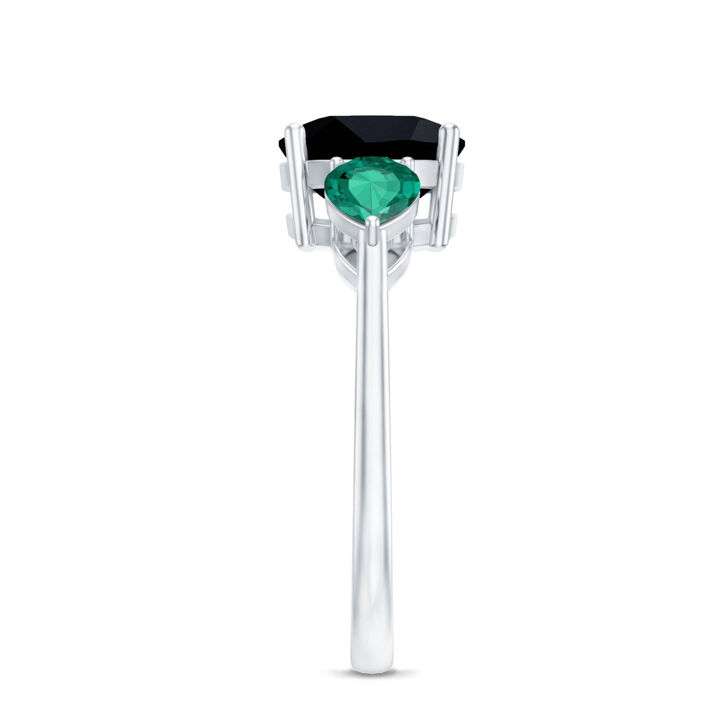 2.8 Carat Certified Lab Grown Black Diamond 3 Stone Engagement Ring with Emerald