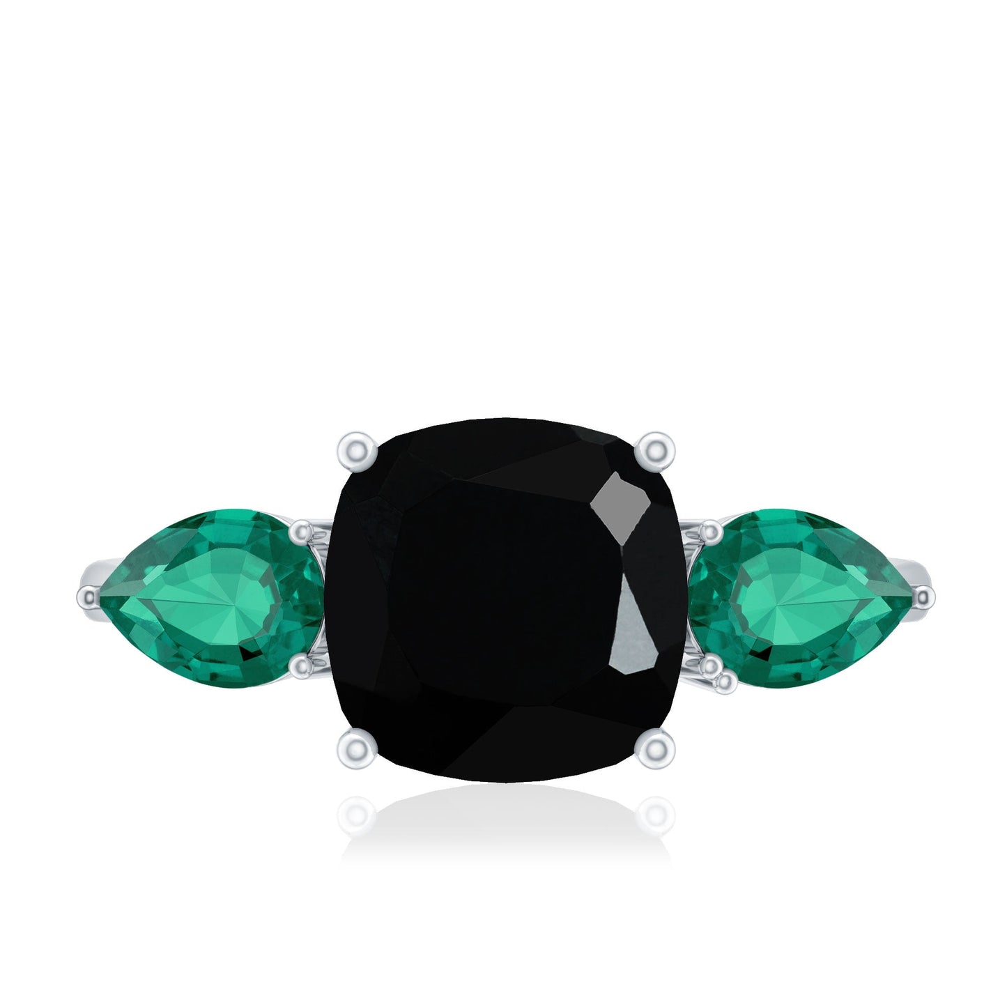 2.8 Carat Certified Lab Grown Black Diamond 3 Stone Engagement Ring with Emerald