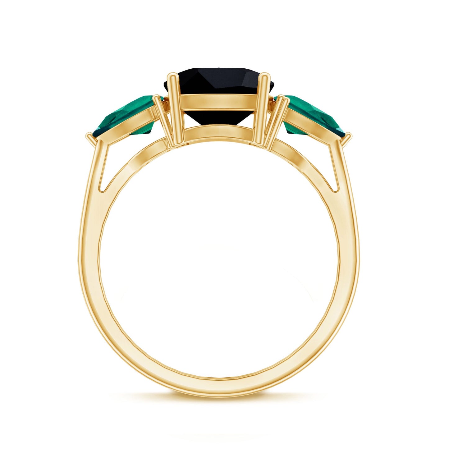 2.8 Carat Certified Lab Grown Black Diamond 3 Stone Engagement Ring with Emerald