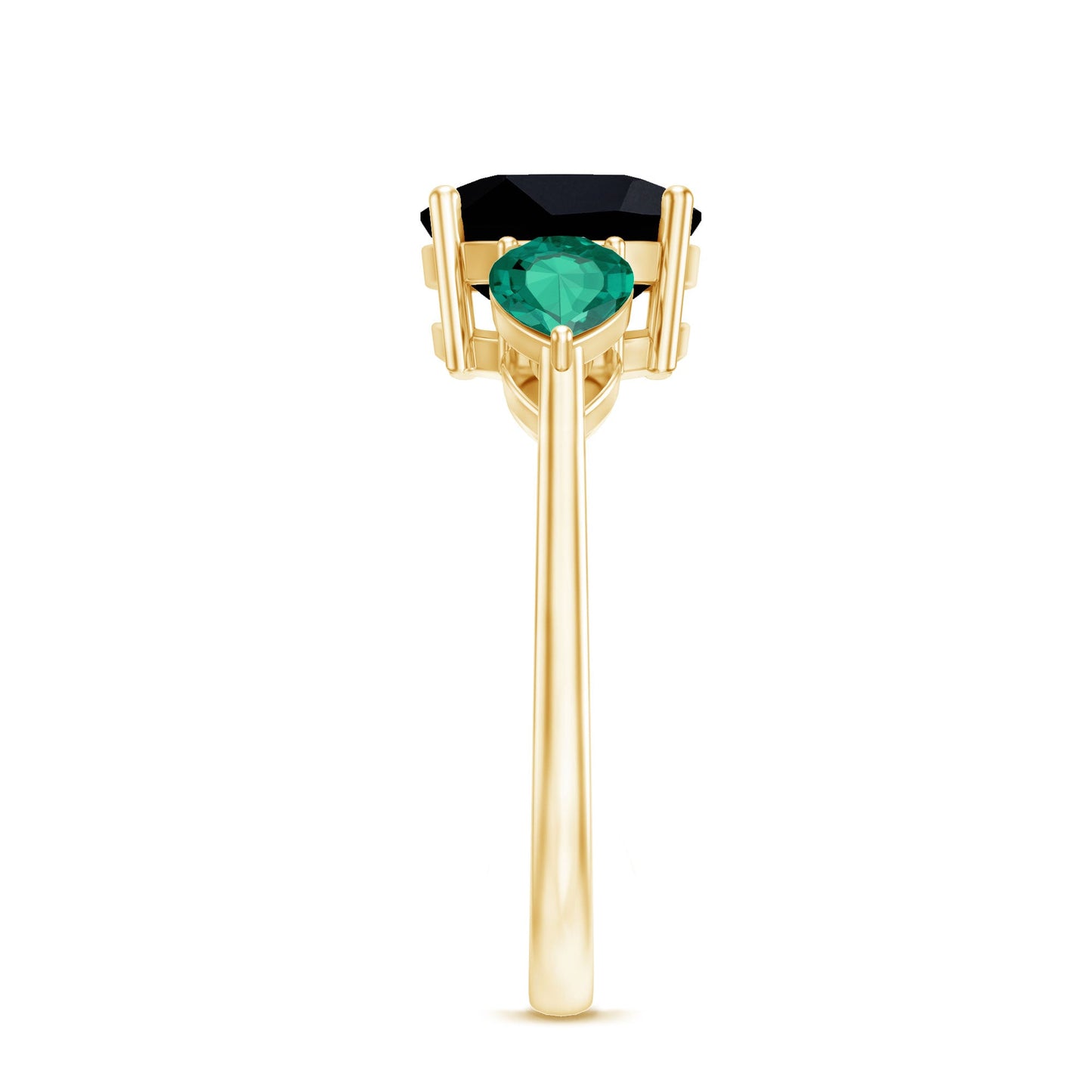 2.8 Carat Certified Lab Grown Black Diamond 3 Stone Engagement Ring with Emerald