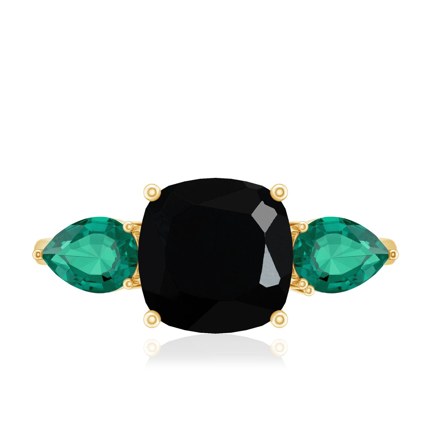 2.8 Carat Certified Lab Grown Black Diamond 3 Stone Engagement Ring with Emerald