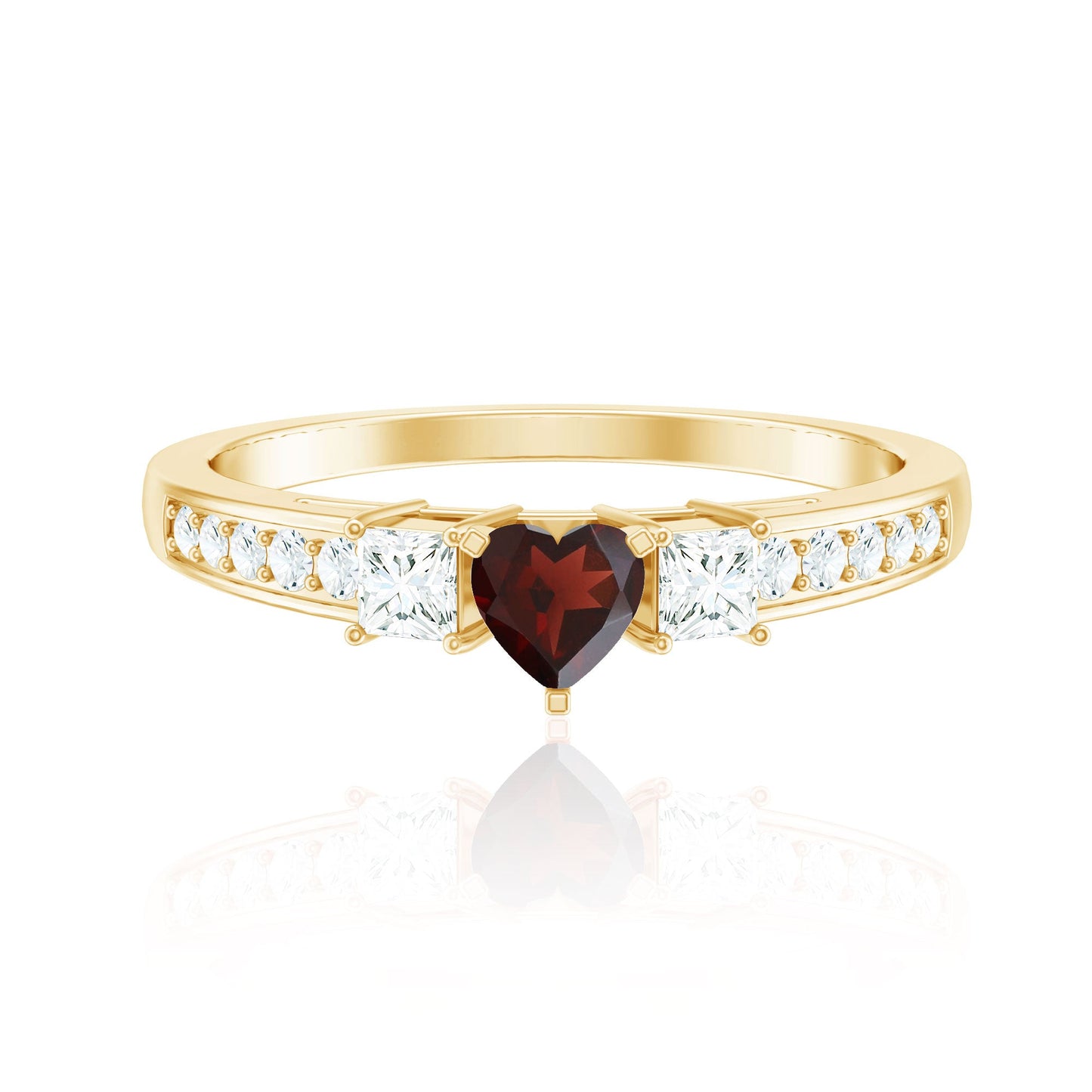 Natural Garnet Heart Shaped Promise Ring with Diamond
