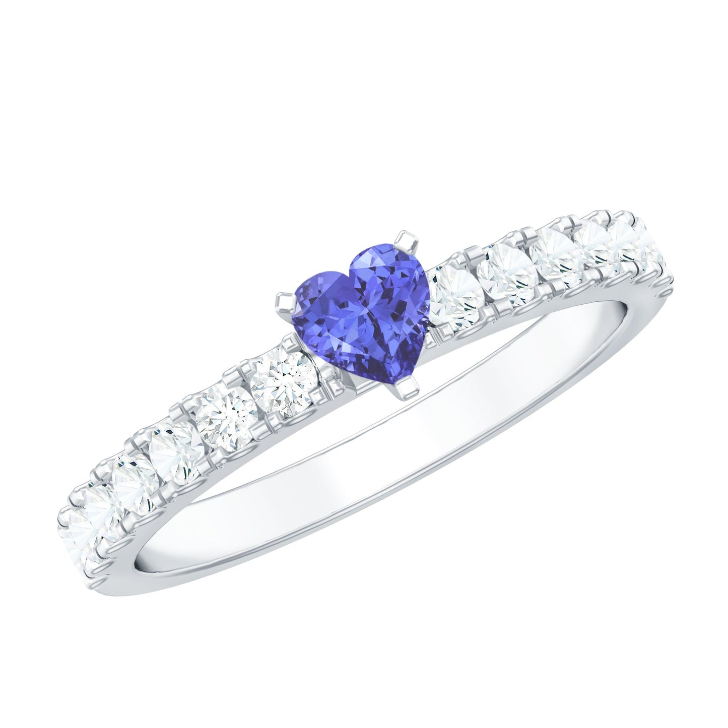 Natural Tanzanite Heart Proposal Ring with Diamond