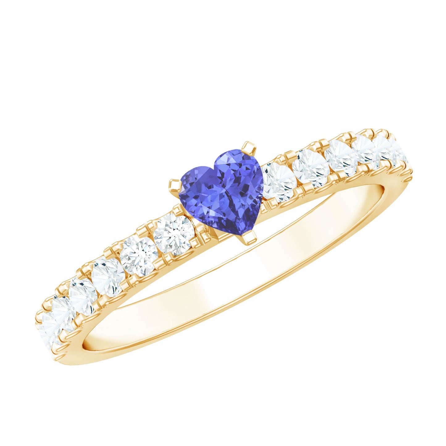 Natural Tanzanite Heart Proposal Ring with Diamond