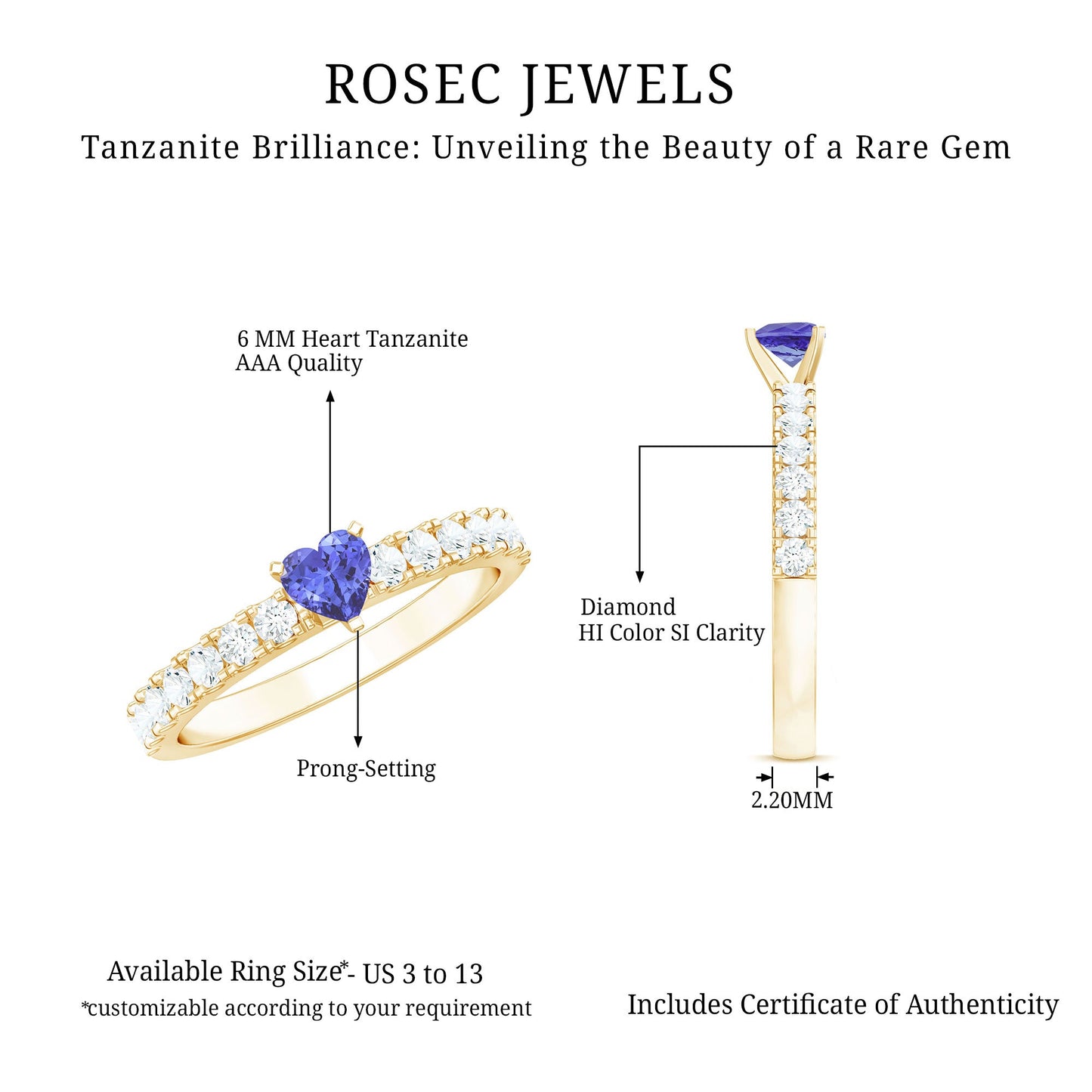 Natural Tanzanite Heart Proposal Ring with Diamond