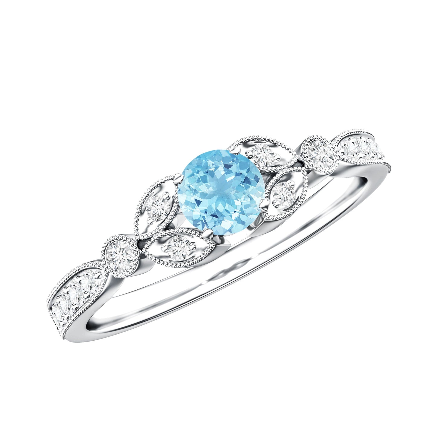 Natural Aquamarine Diamond Engagement Ring With Certificate