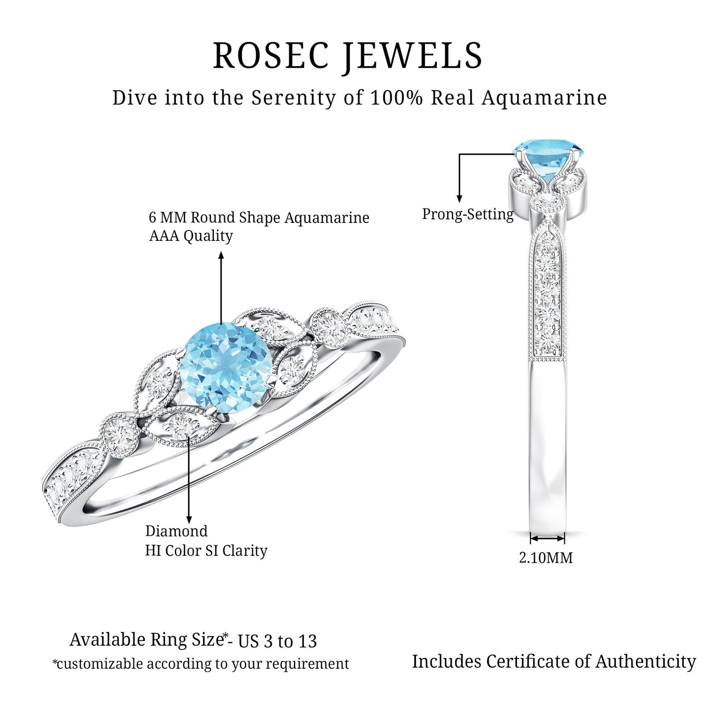 Natural Aquamarine Diamond Engagement Ring With Certificate