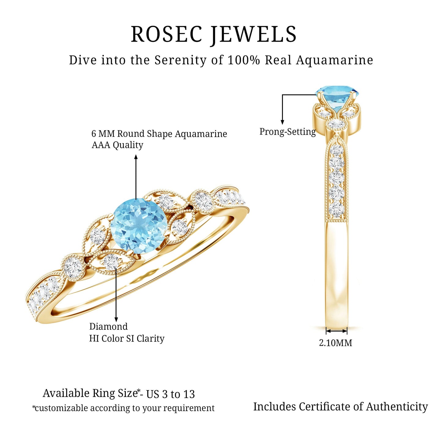 Natural Aquamarine Diamond Engagement Ring With Certificate