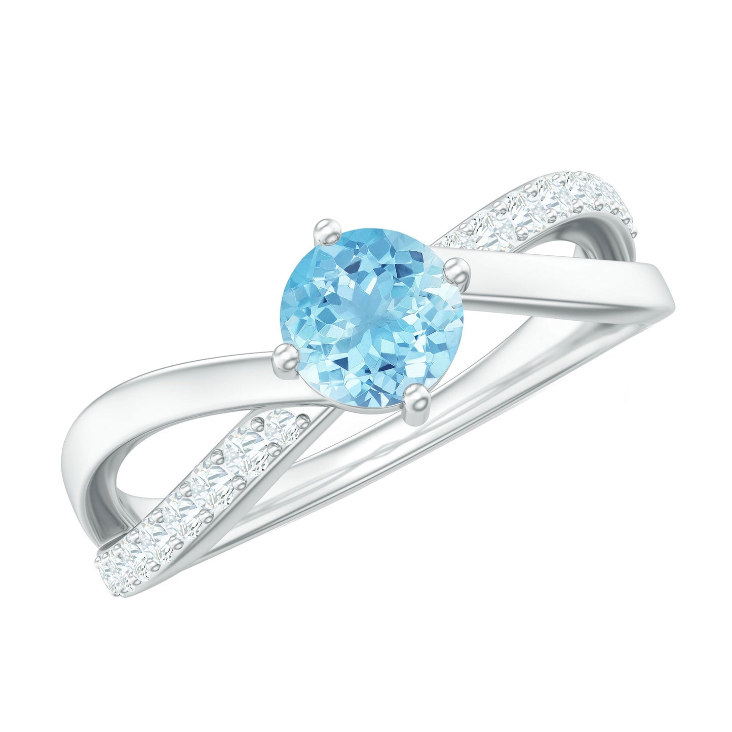 Genuine Aquamarine Engagement Ring with Diamond Infinity Shank
