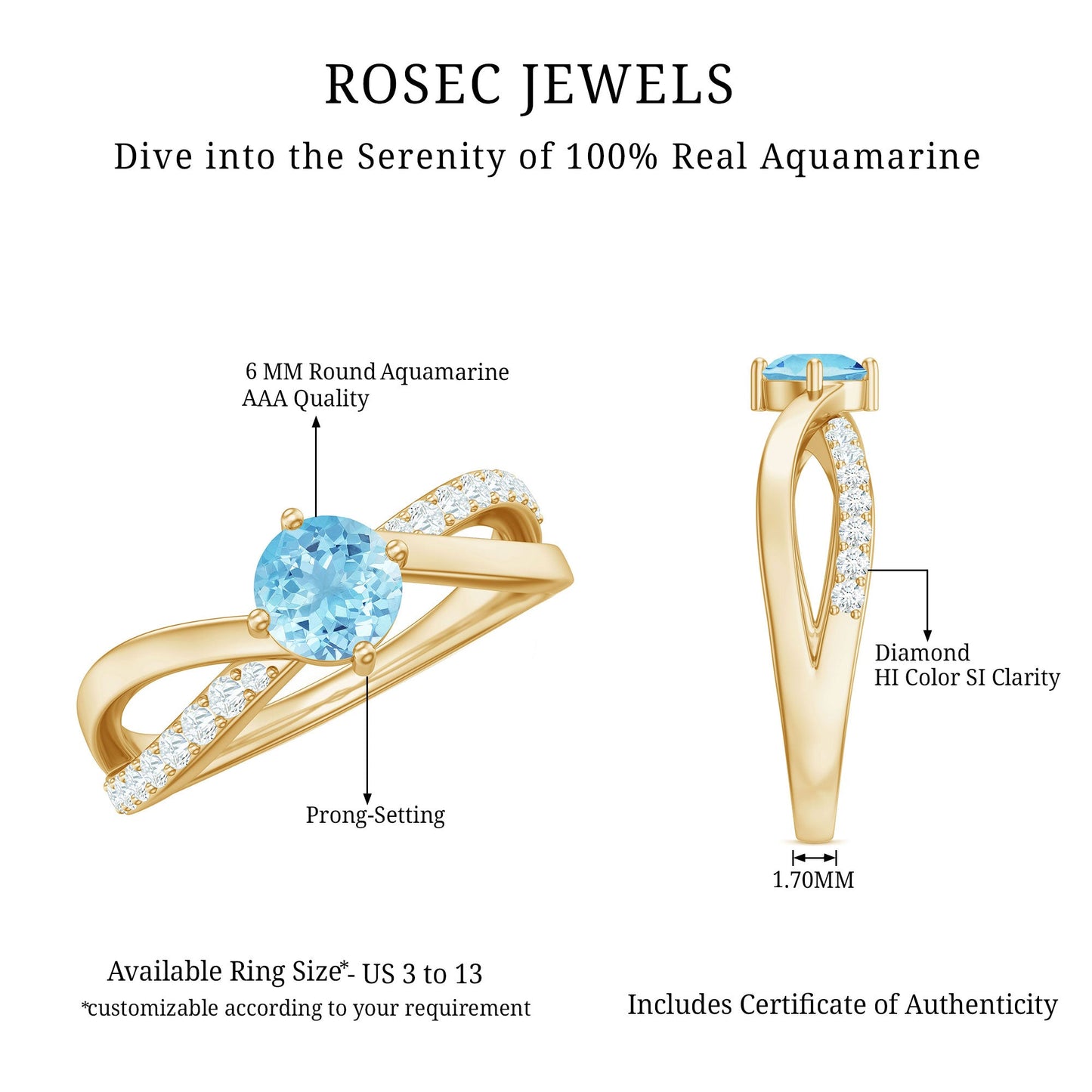 Genuine Aquamarine Engagement Ring with Diamond Infinity Shank