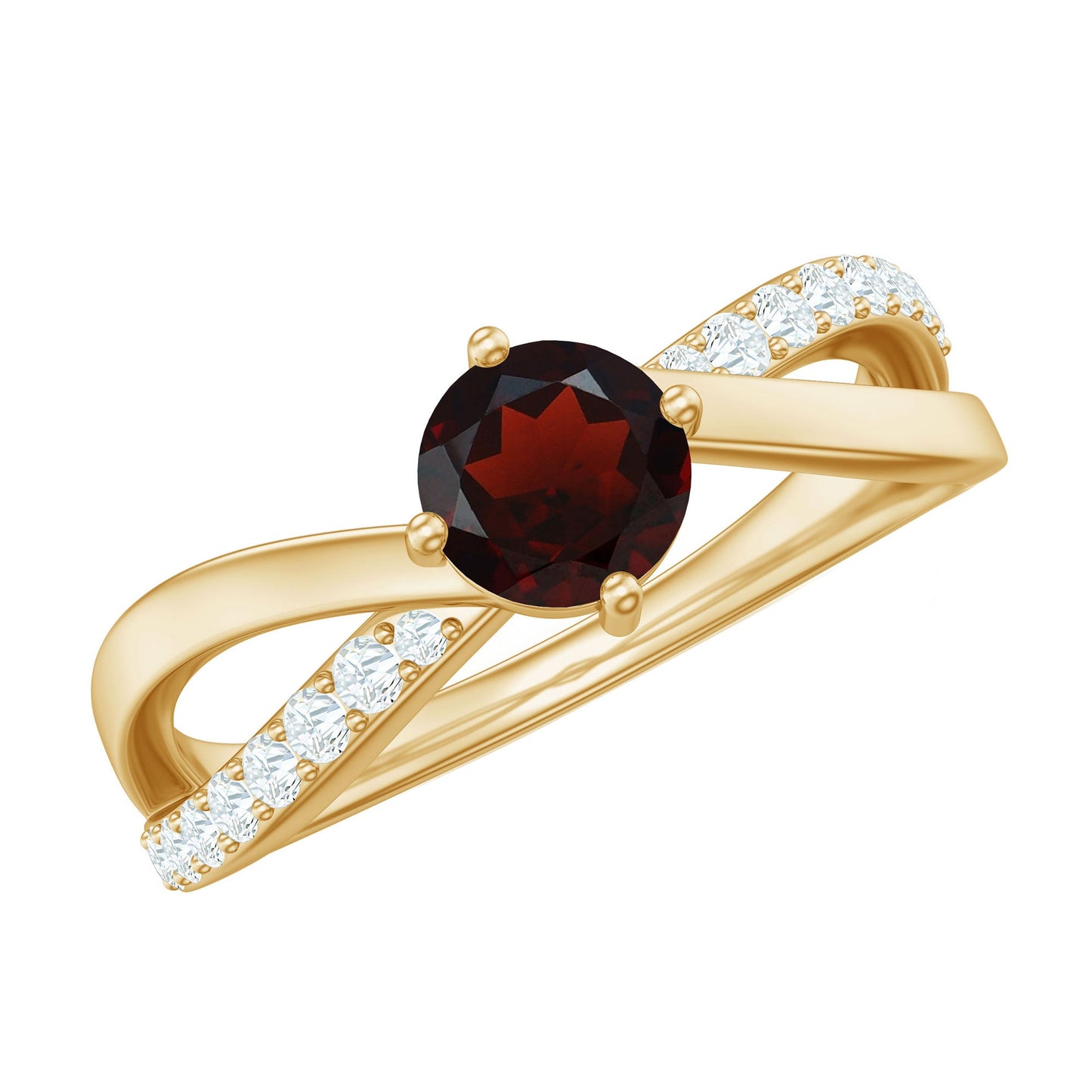 Natural Garnet Engagement Ring with Diamond Infinity Shank