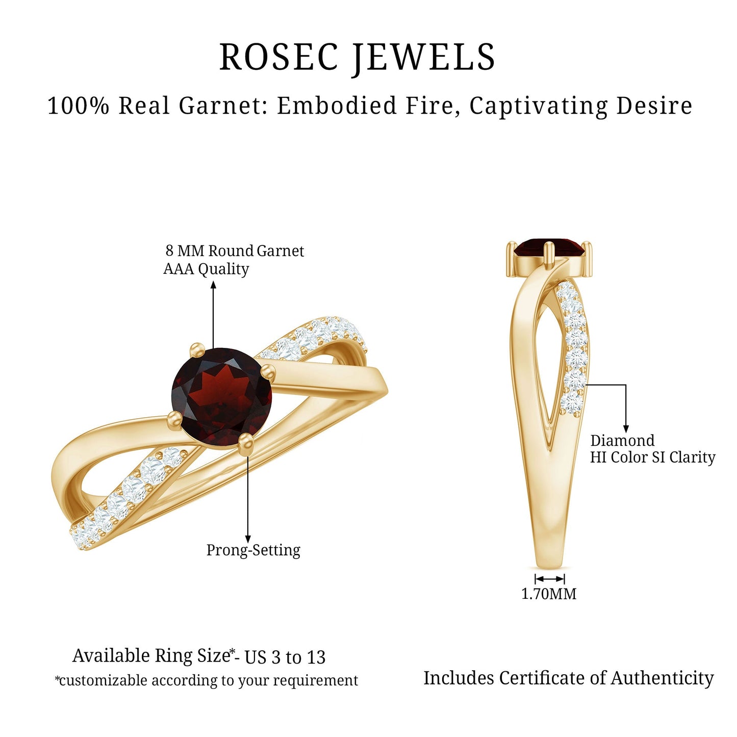 Natural Garnet Engagement Ring with Diamond Infinity Shank