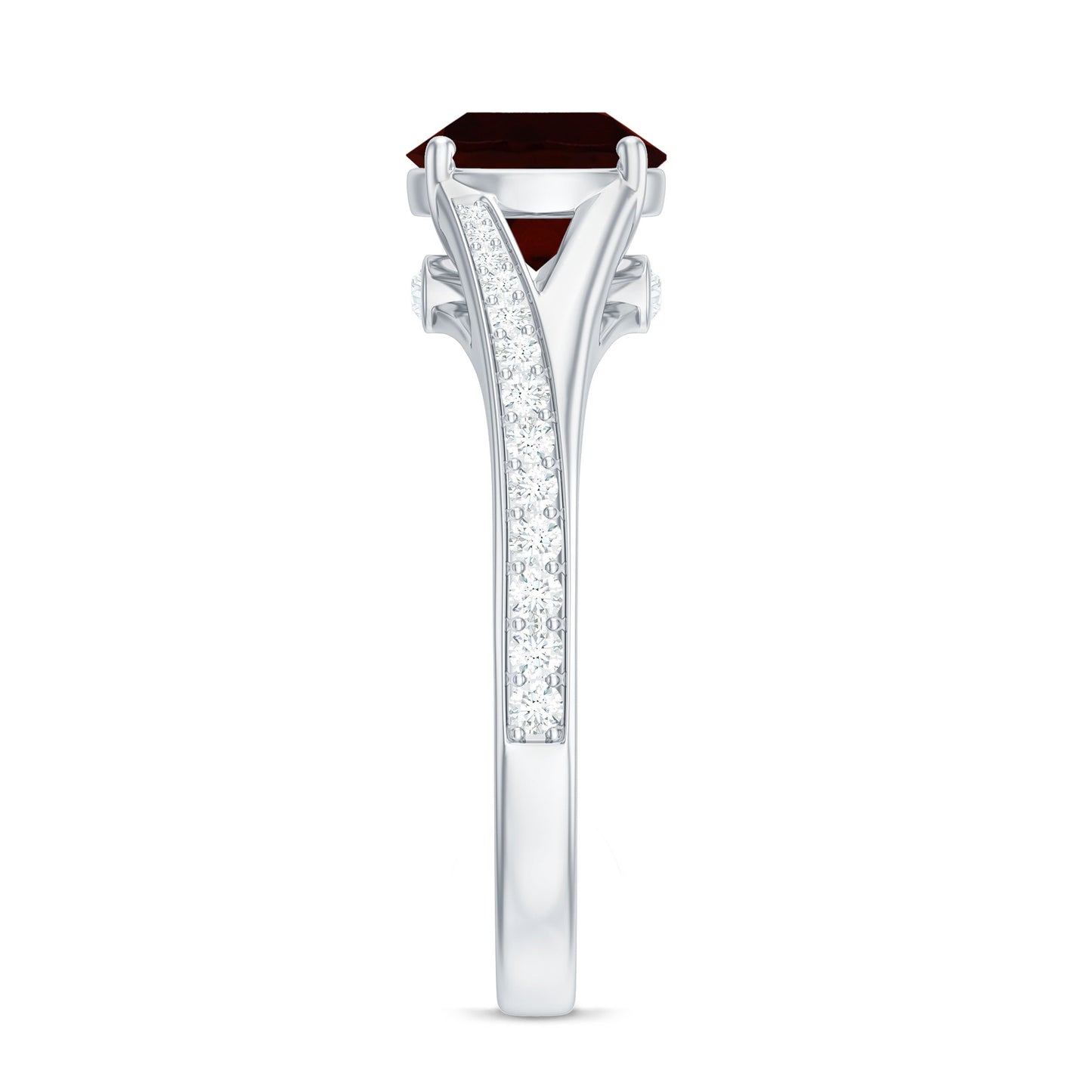 Natural Garnet Solitaire Engagement Ring with Diamond Split Shank