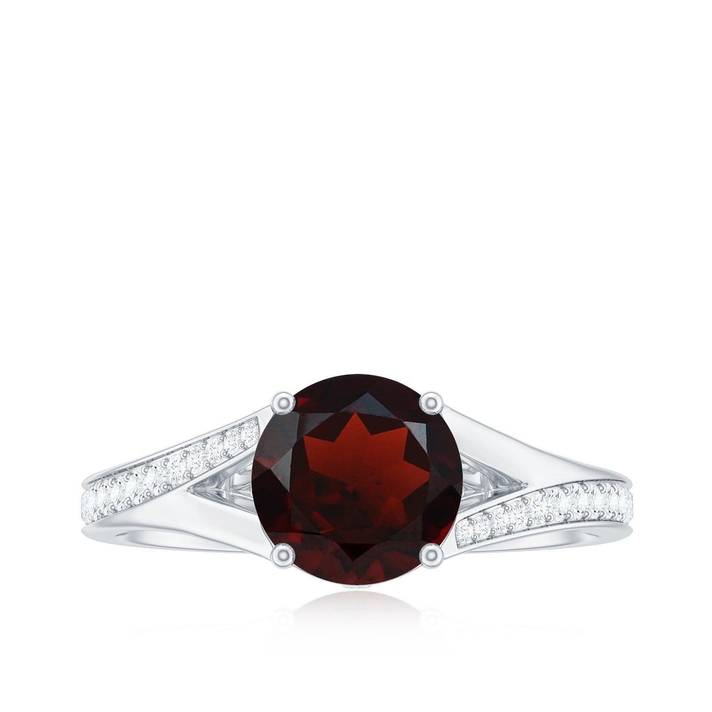 Natural Garnet Solitaire Engagement Ring with Diamond Split Shank