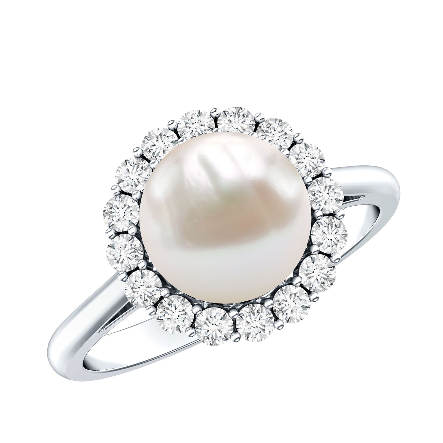 Real 7.4 Carat Freshwater Pearl Engagement Ring with Diamond Halo