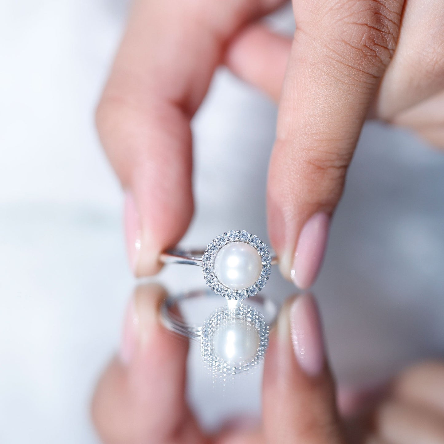 Real 7.4 Carat Freshwater Pearl Engagement Ring with Diamond Halo