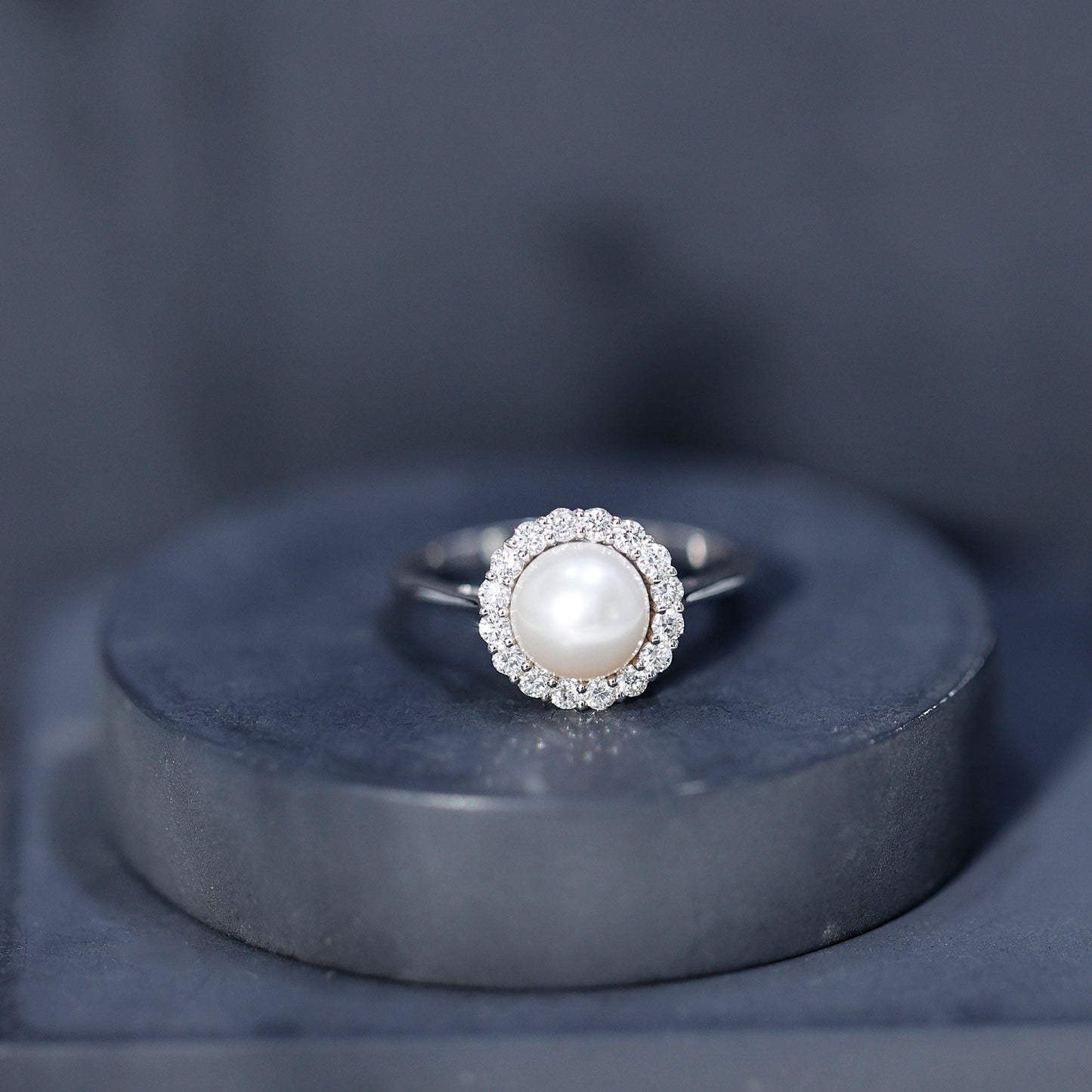 Real 7.4 Carat Freshwater Pearl Engagement Ring with Diamond Halo