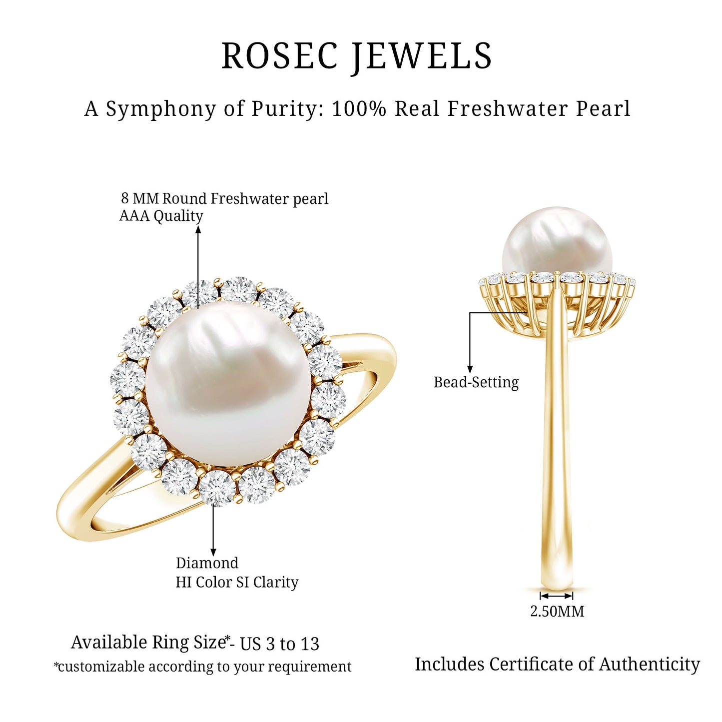 Real 7.4 Carat Freshwater Pearl Engagement Ring with Diamond Halo