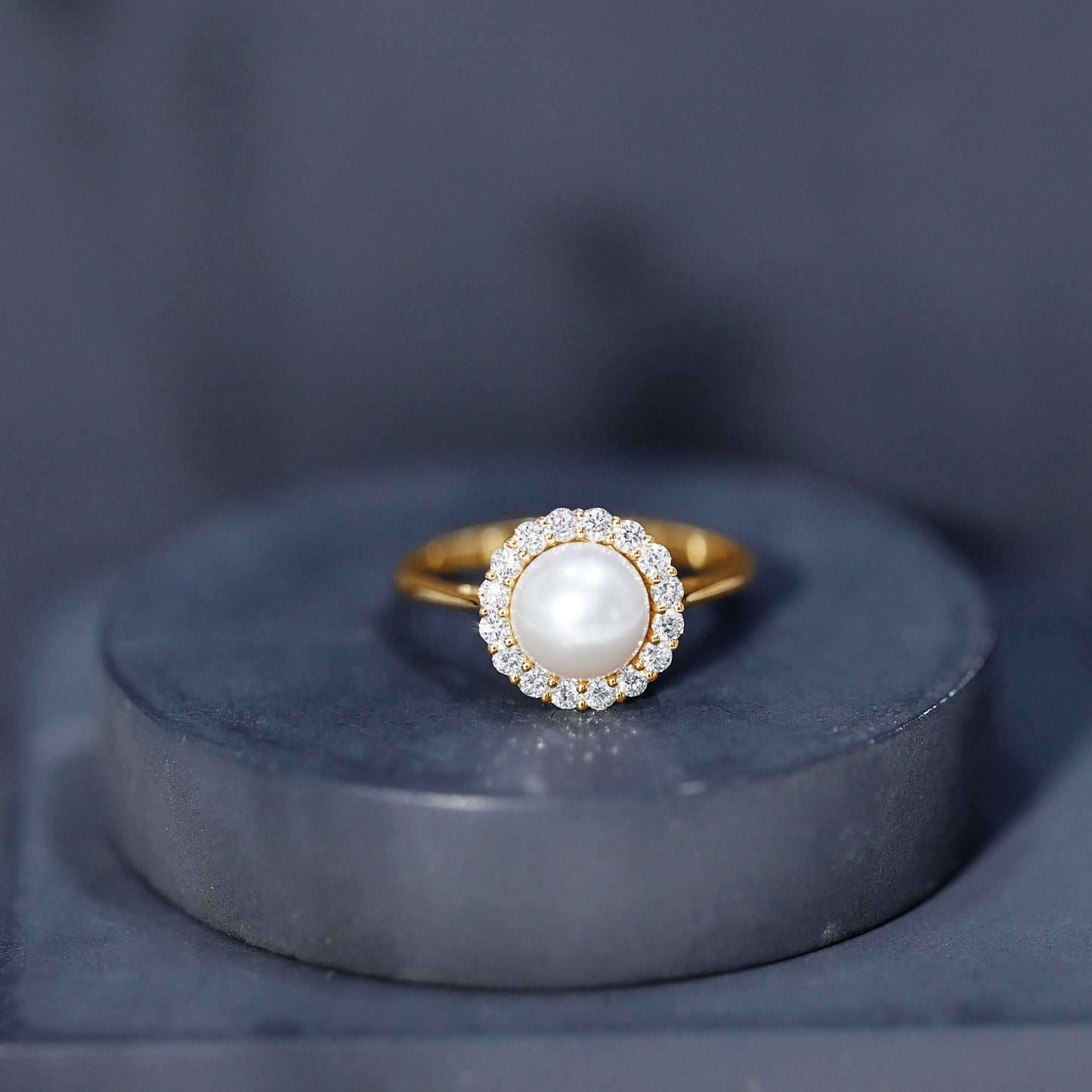 Real 7.4 Carat Freshwater Pearl Engagement Ring with Diamond Halo