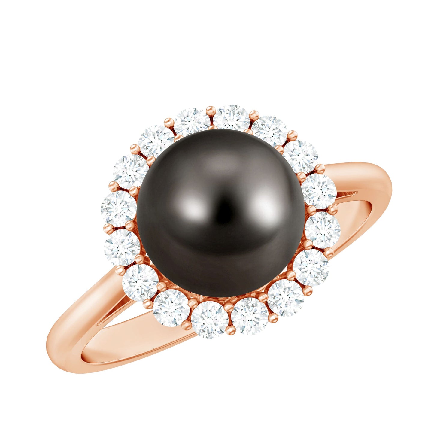 Natural Tahitian Pearl and Diamond Halo Engagement Ring