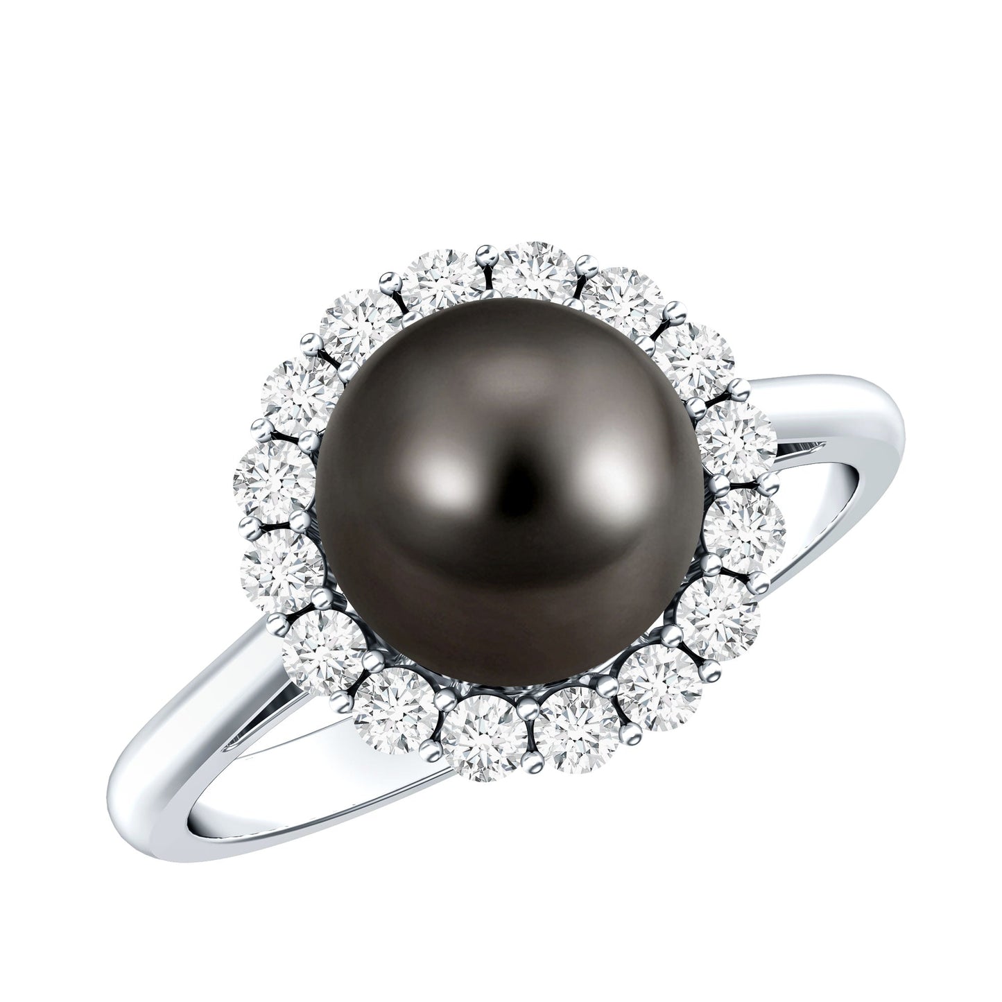 Natural Tahitian Pearl and Diamond Halo Engagement Ring