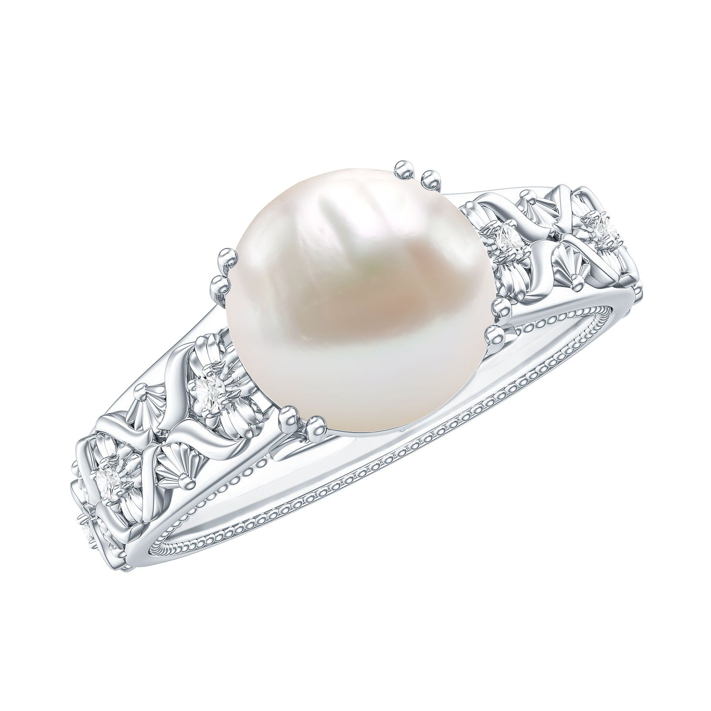 Nature Inspired 7.4 Carat Freshwater Pearl Diamond Engagement Ring