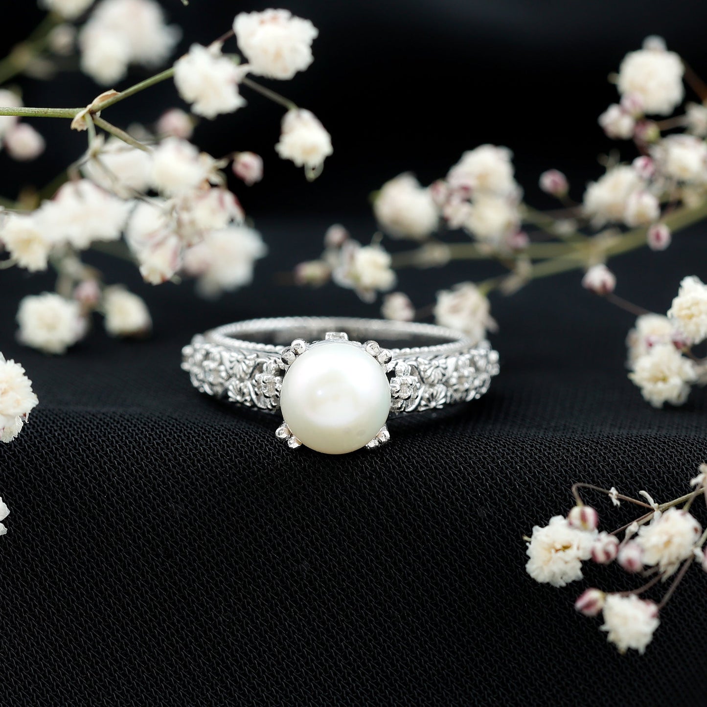 Nature Inspired 7.4 Carat Freshwater Pearl Diamond Engagement Ring