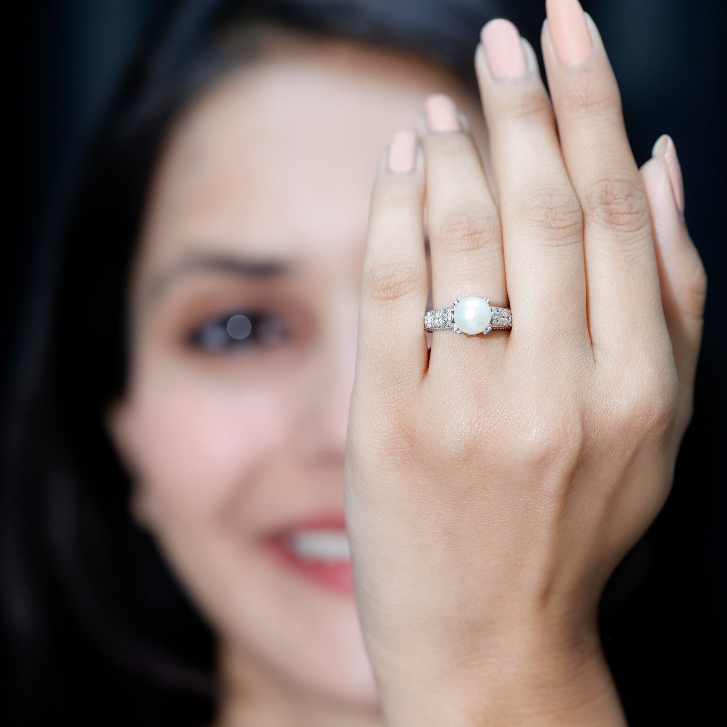 Nature Inspired 7.4 Carat Freshwater Pearl Diamond Engagement Ring