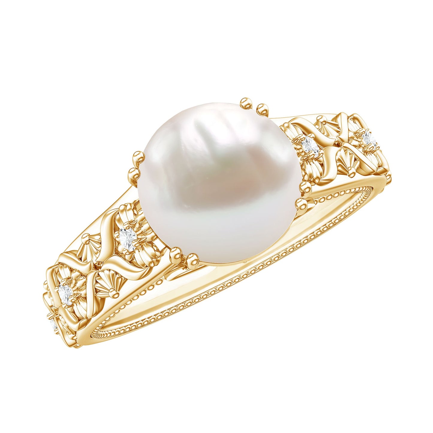 Nature Inspired 7.4 Carat Freshwater Pearl Diamond Engagement Ring