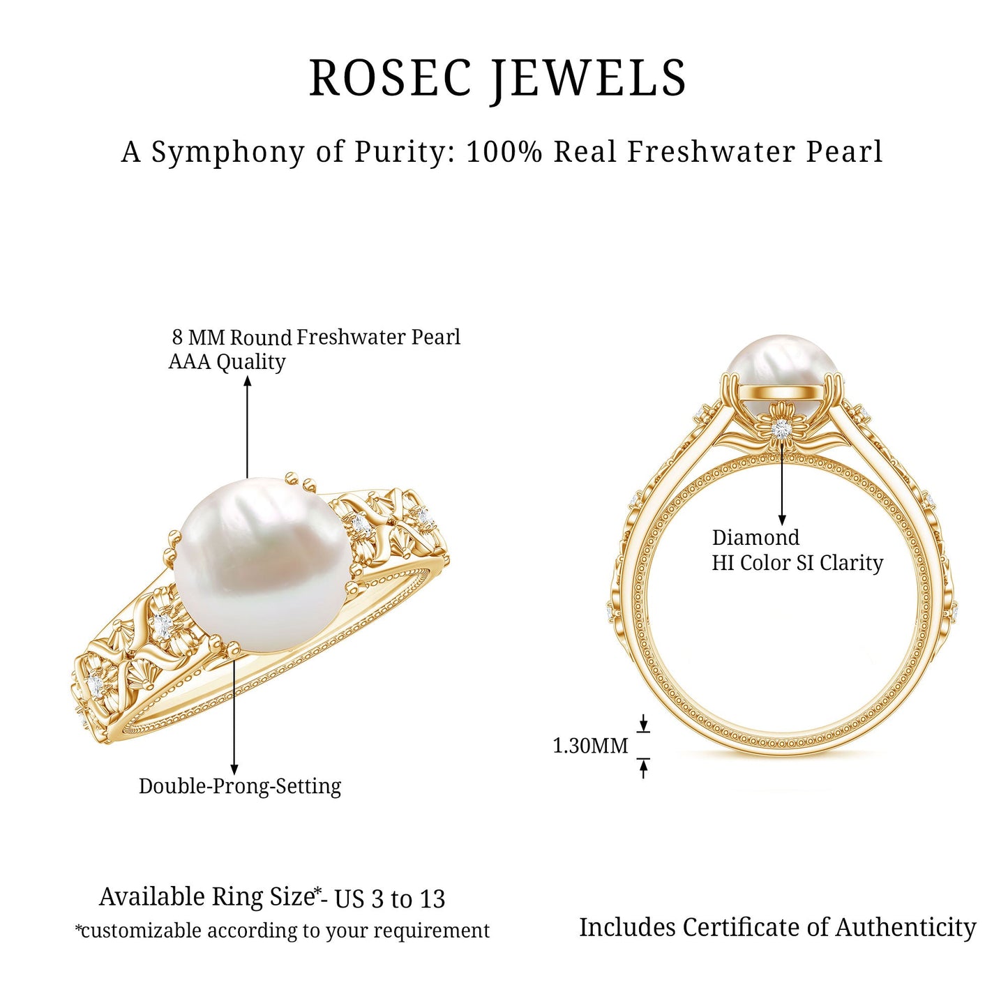 Nature Inspired 7.4 Carat Freshwater Pearl Diamond Engagement Ring