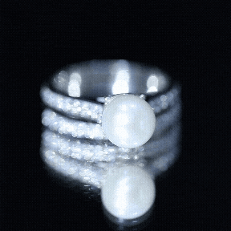 Natural White Pearl Wedding Bridal Ring Set with Moissanite