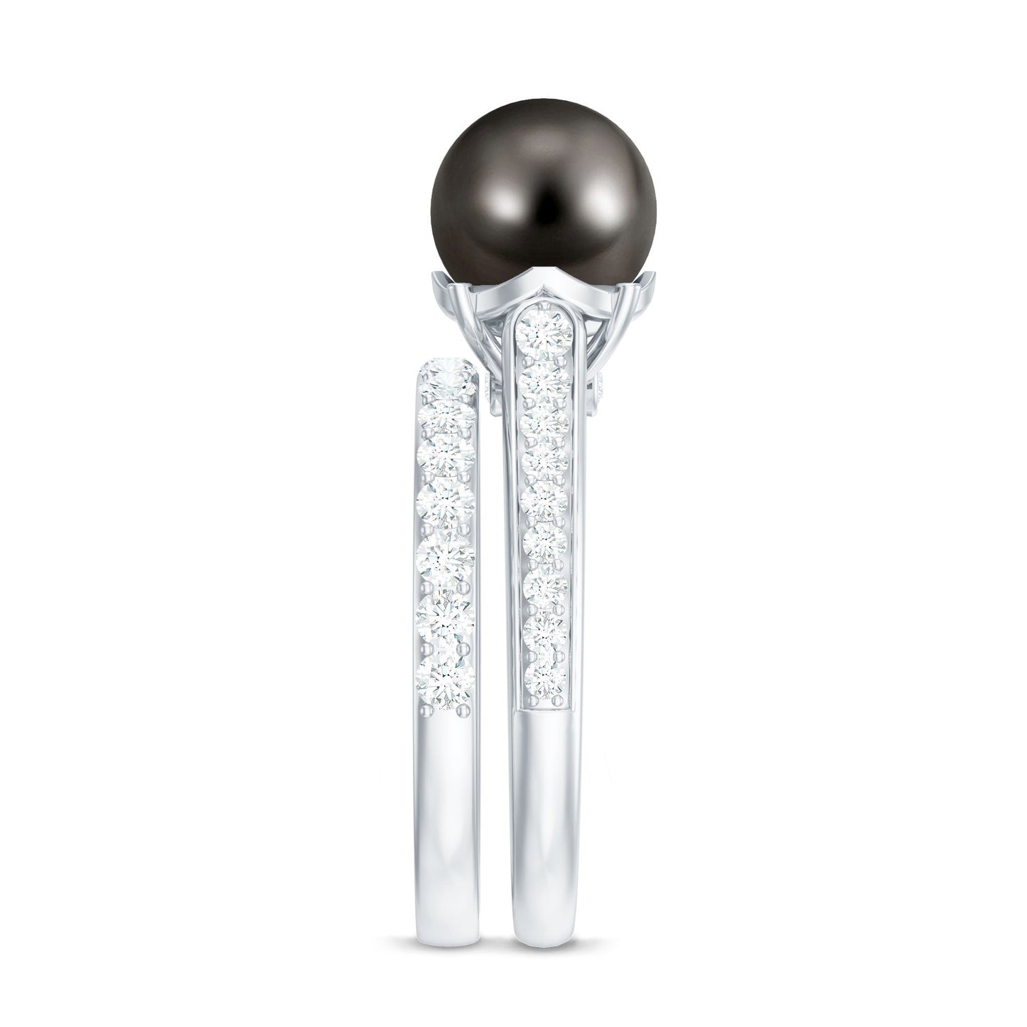 Elegant Wedding Ring Set with 7.5 Carat Tahitian Pearl and Moissanite