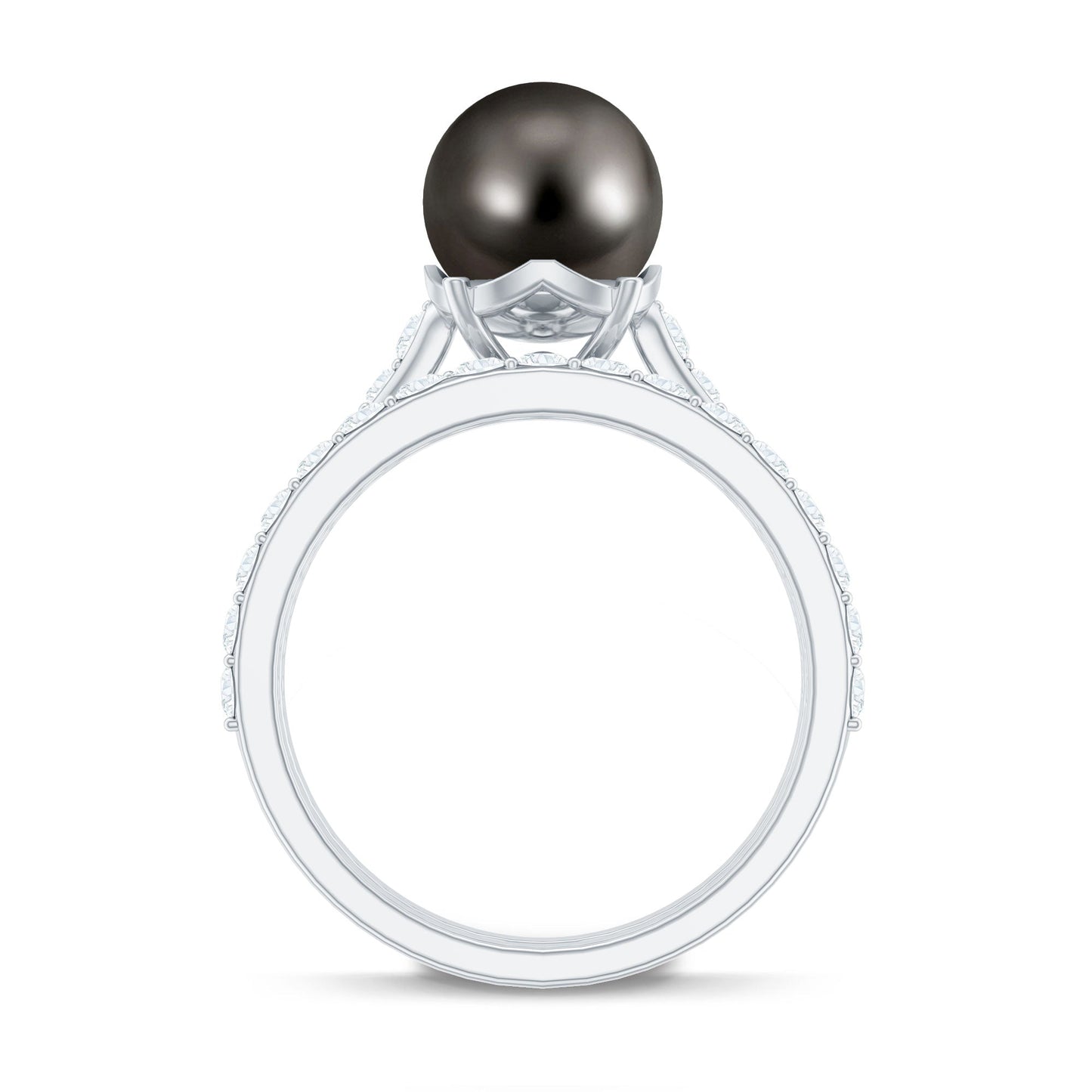 Elegant Wedding Ring Set with 7.5 Carat Tahitian Pearl and Moissanite