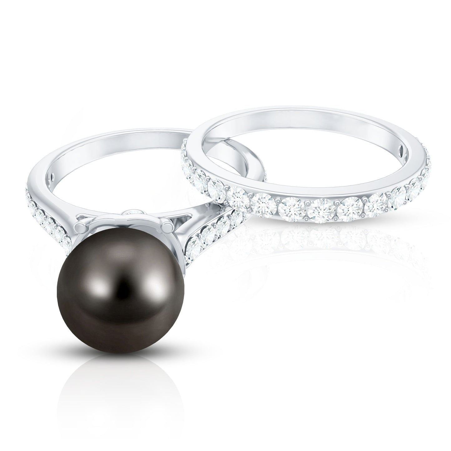 Elegant Wedding Ring Set with 7.5 Carat Tahitian Pearl and Moissanite