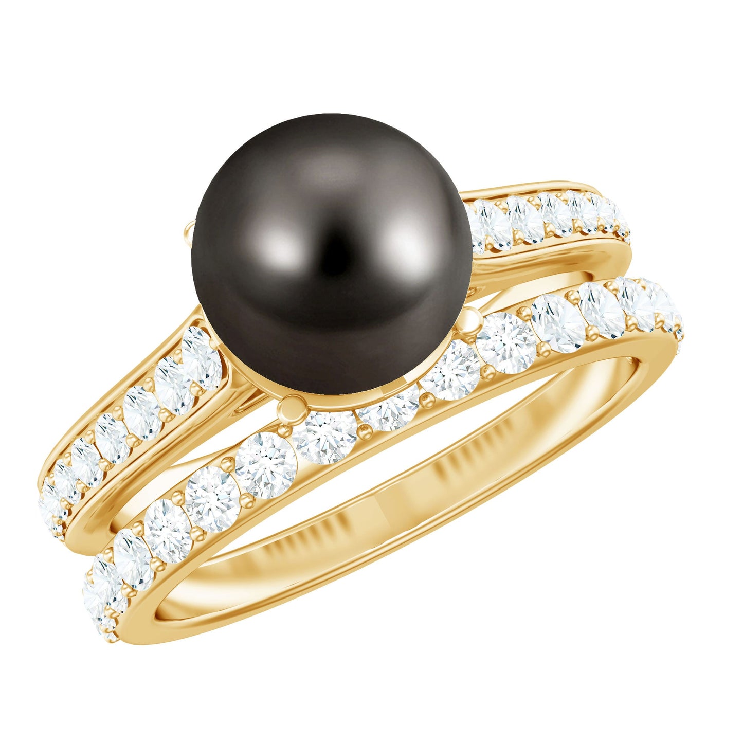 Elegant Wedding Ring Set with 7.5 Carat Tahitian Pearl and Moissanite