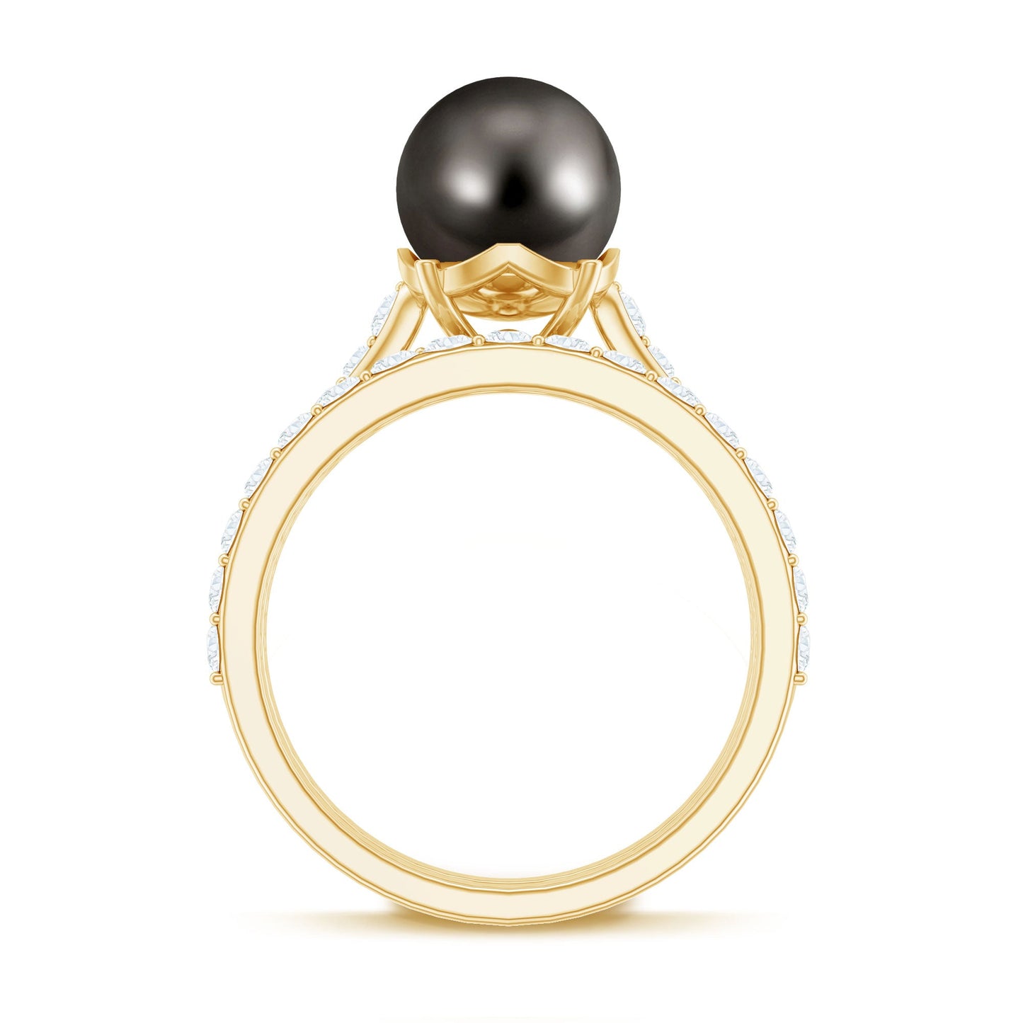 Elegant Wedding Ring Set with 7.5 Carat Tahitian Pearl and Moissanite
