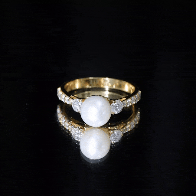 Cultured 7.4 Carat Freshwater Pearl Engagement Ring with Moissanite